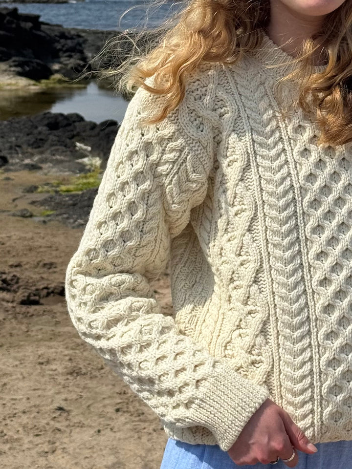 Honeycomb Stitch Blasket Aran Sweater in Natural