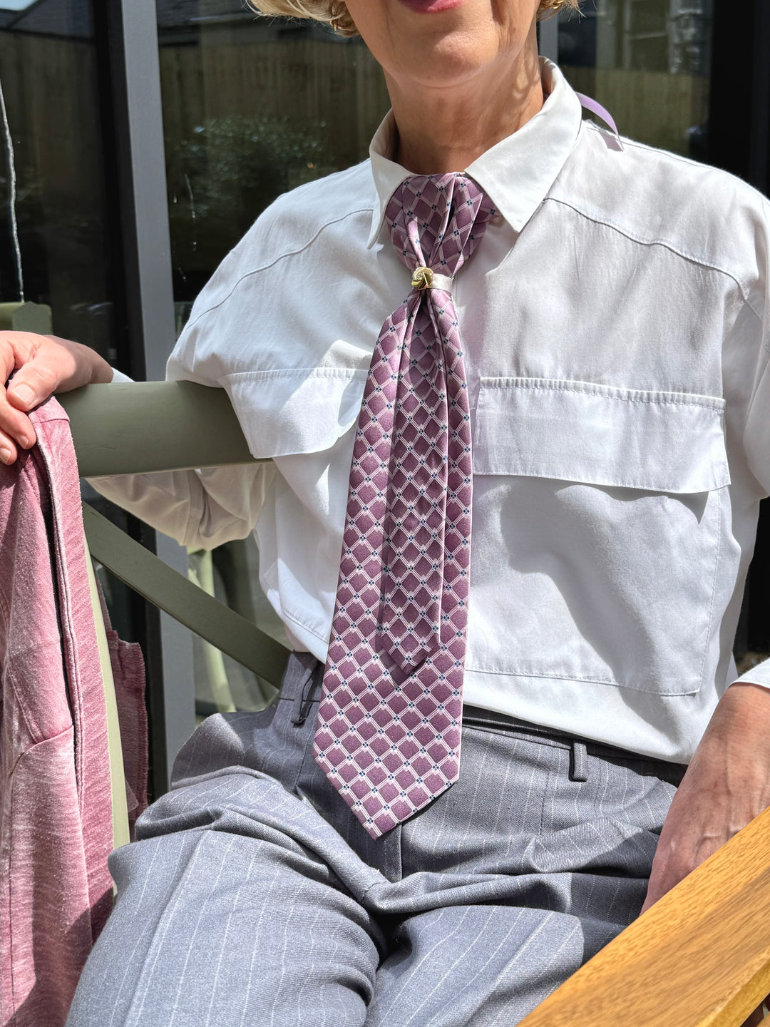 Lydia Silk Tie - in Lilac with Blue Accent