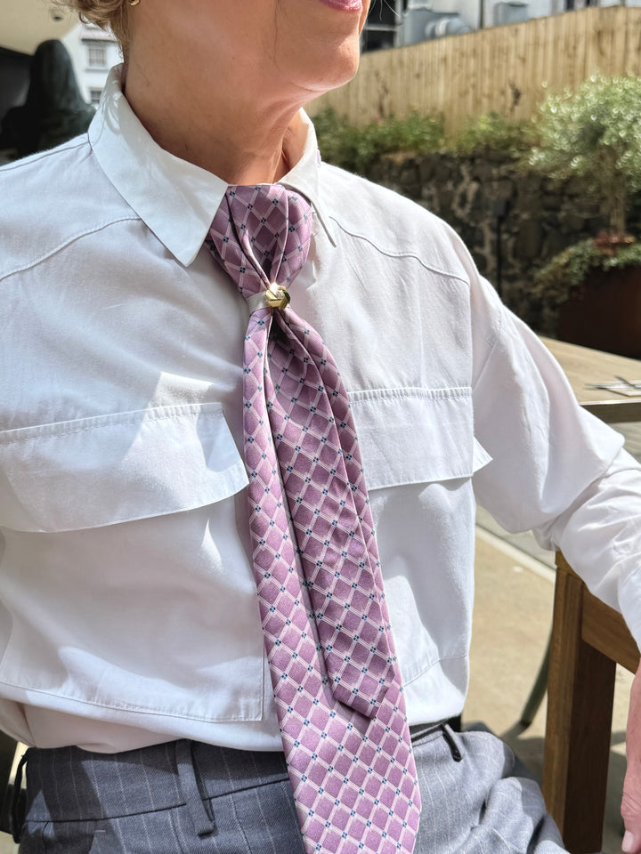 Lydia Silk Tie - in Lilac with Blue Accent