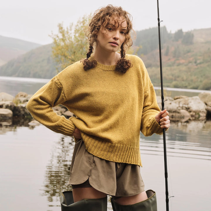 Isla Oversized Crew Neck Sweater in Lichen Yellow