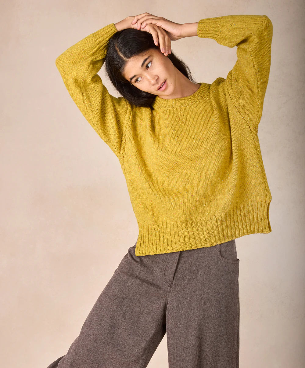 Isla Oversized Crew Neck Sweater in Lichen Yellow