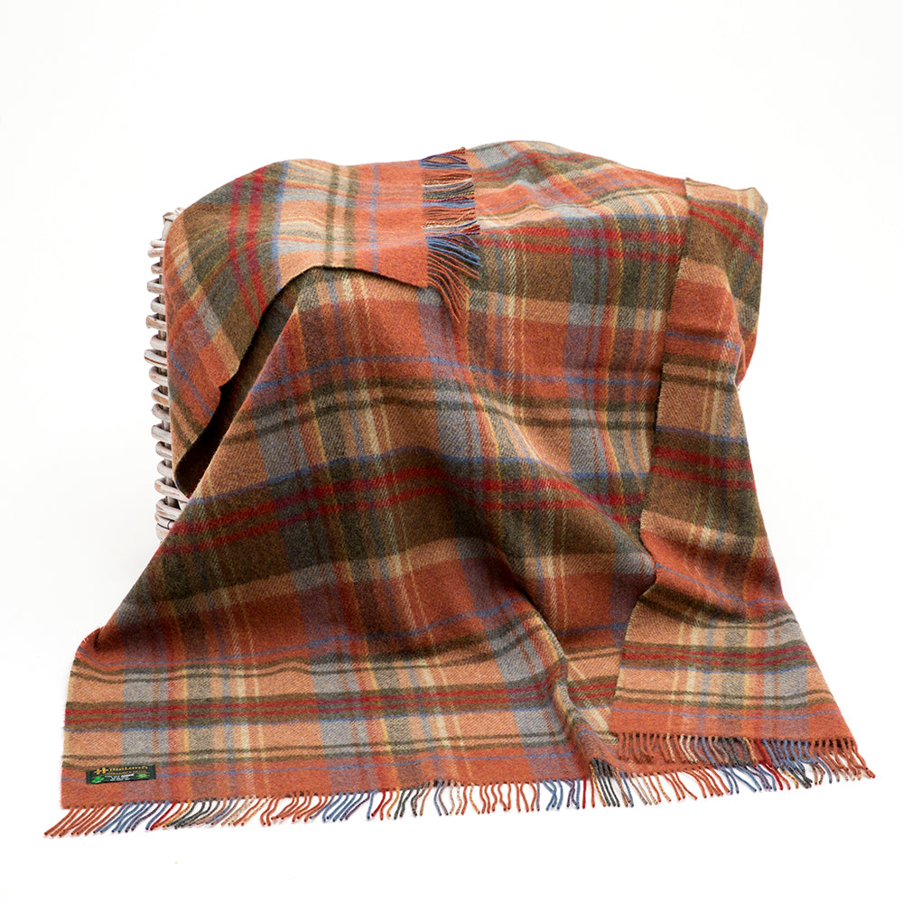 Large Irish Picnic Blanket Brown Orange and Blue Plaid