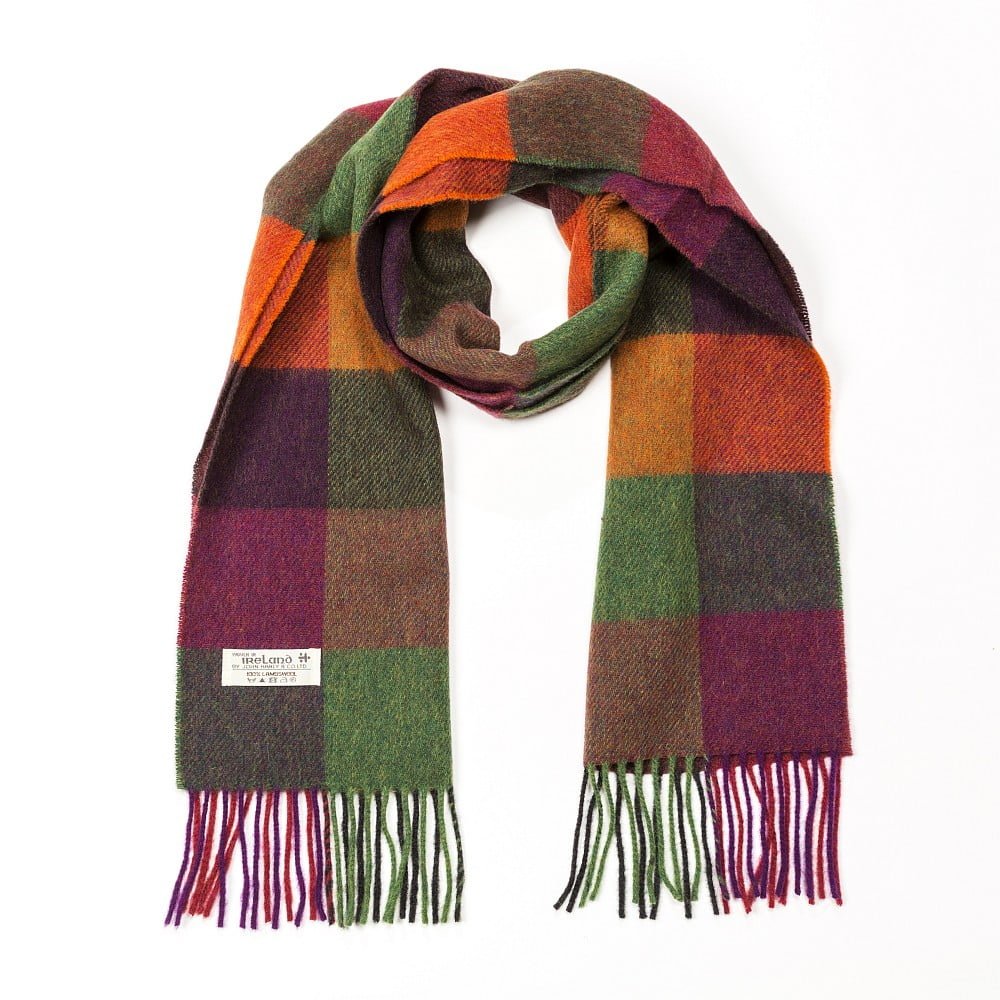Lambswool Scarf in Maroon Green Check