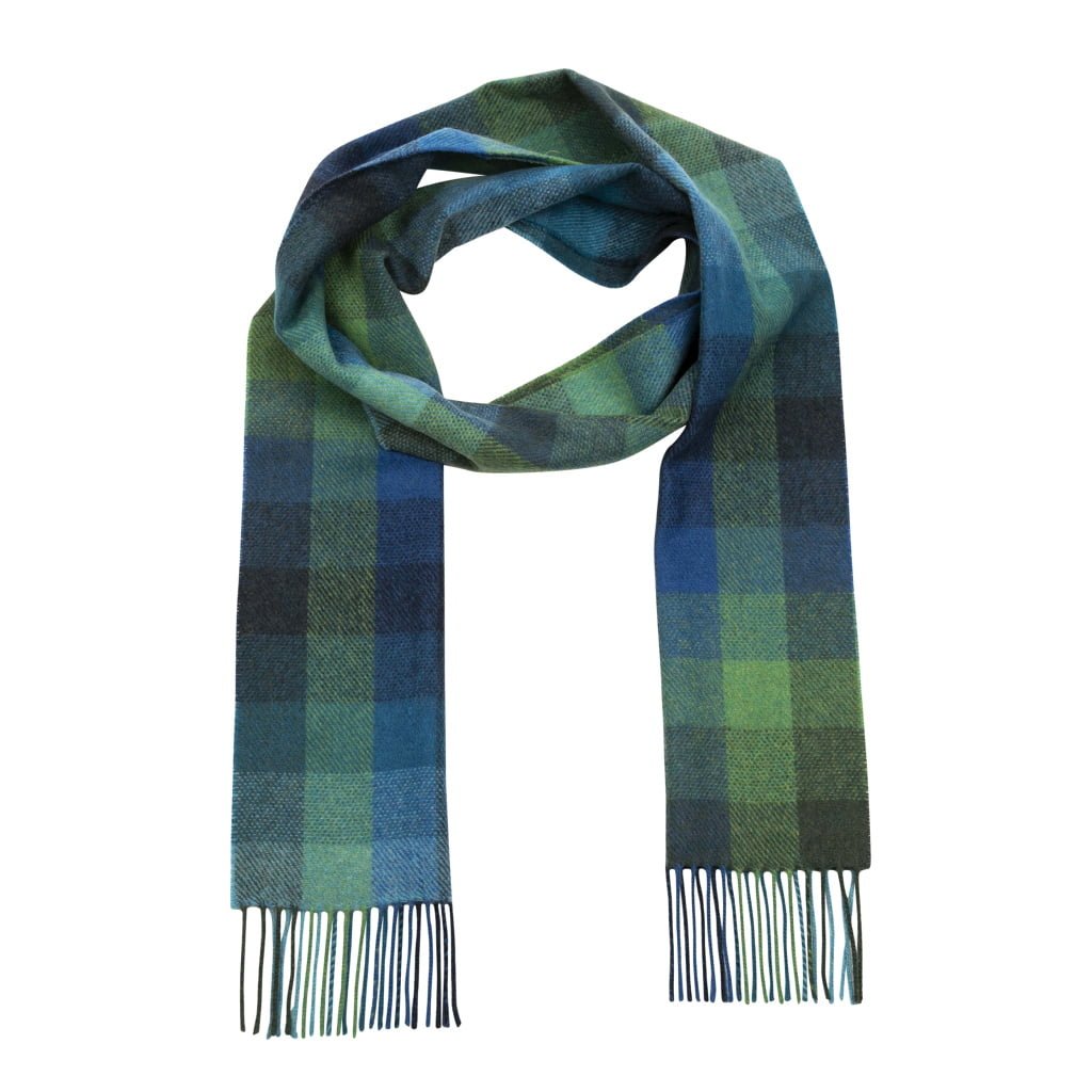 Lambswool Scarf Turquoise Green Blue Block
