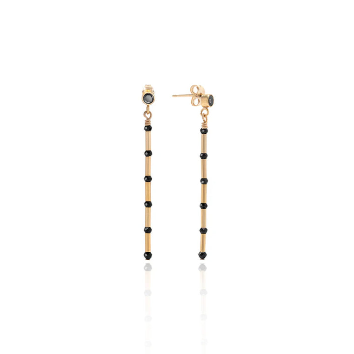 Night Sky Linear Earrings in 14 KT Goldfill/ Spinel