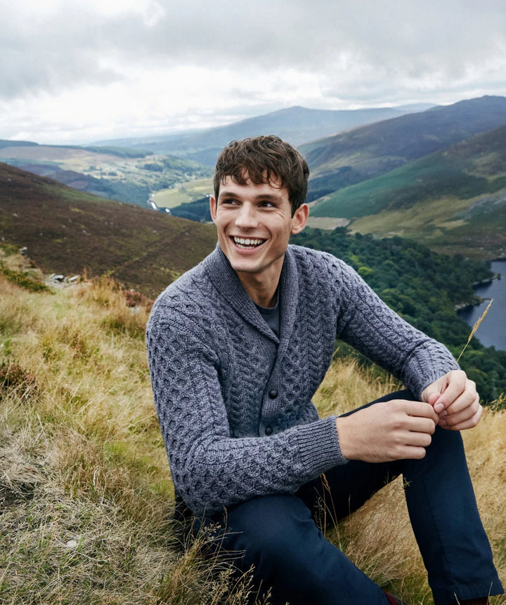 Woodford Aran Cardigan in Steel Marl