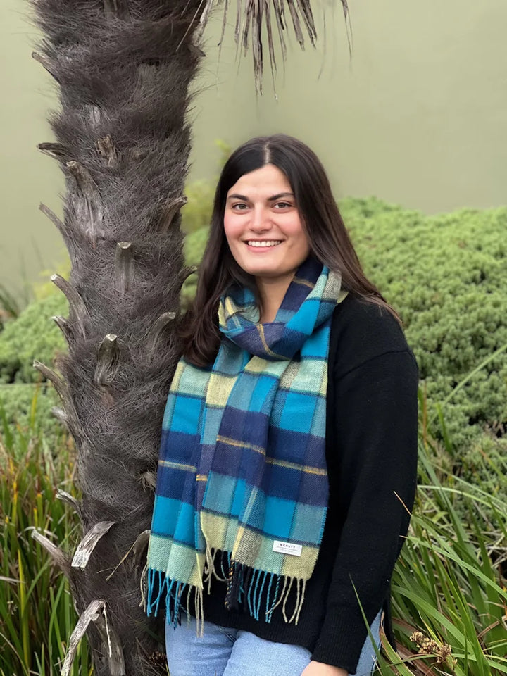 Merino Scarf in Riverside Blue Plaid