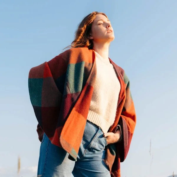 Lambswool Cape in  Orange Maroon Sea Green Black