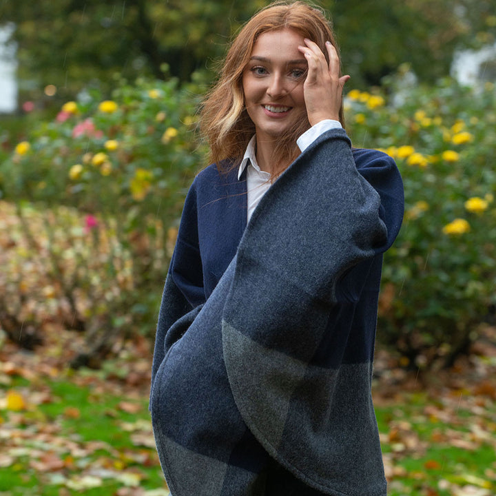 Lambswool Cape Navy Dark Grey Block
