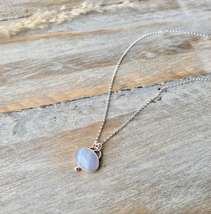 Blue Lace Agate Necklace with 18" Chain