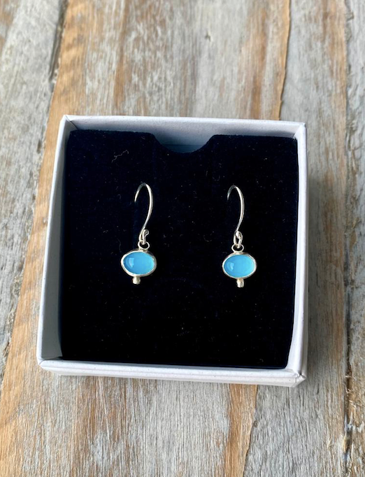 Silver Dangle & Dot Earrings in Blue Onyx