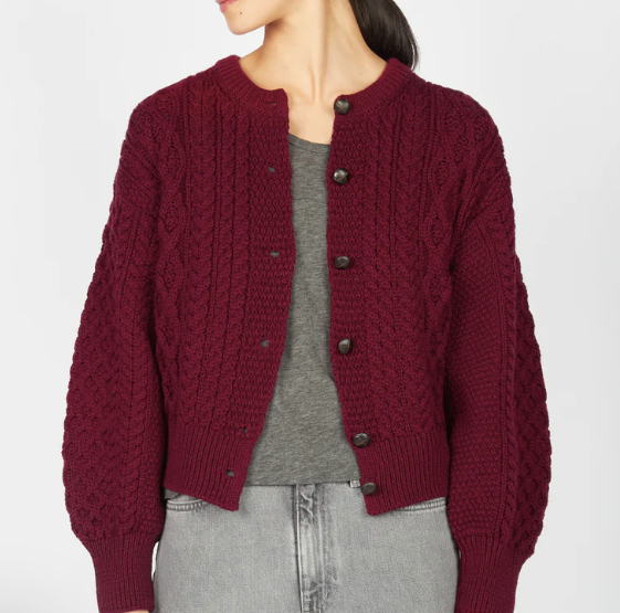 Clover Cropped Cardigan  in Claret