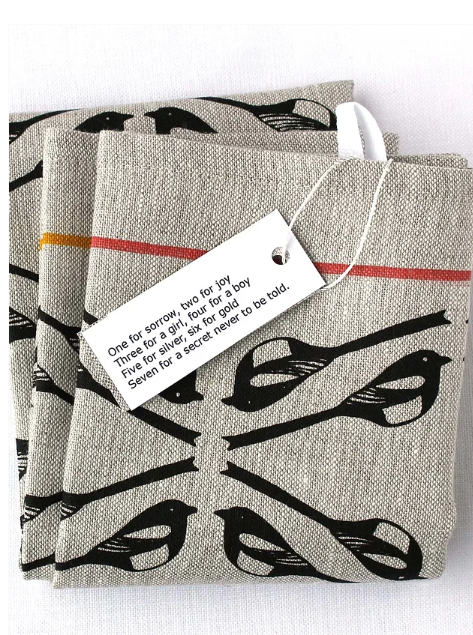 Irish Linen Tea Towel with Magpie Print