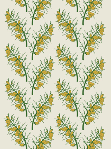 Irish Linen Tea Towel in Gorse Print - Oat