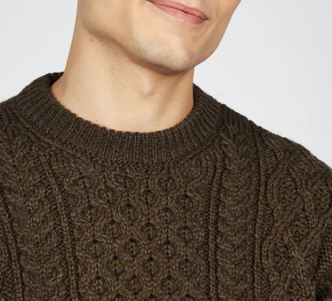 Honeycomb Stitch Blasket Aran Sweater in Forest Marl