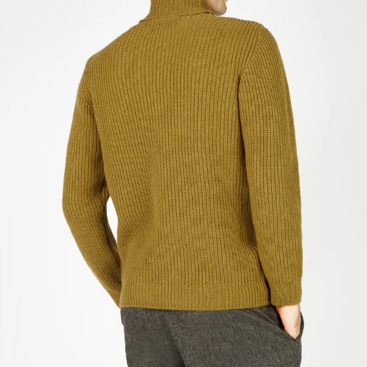 Fisherman Merino Rib Polo Neck in Khaki