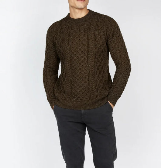 Honeycomb Stitch Blasket Aran Sweater in Forest Marl