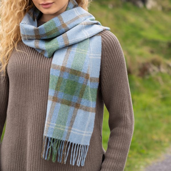 Lambswool Scarf in Light Blue Green Check