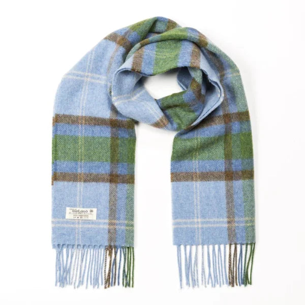 Lambswool Scarf in Light Blue Green Check