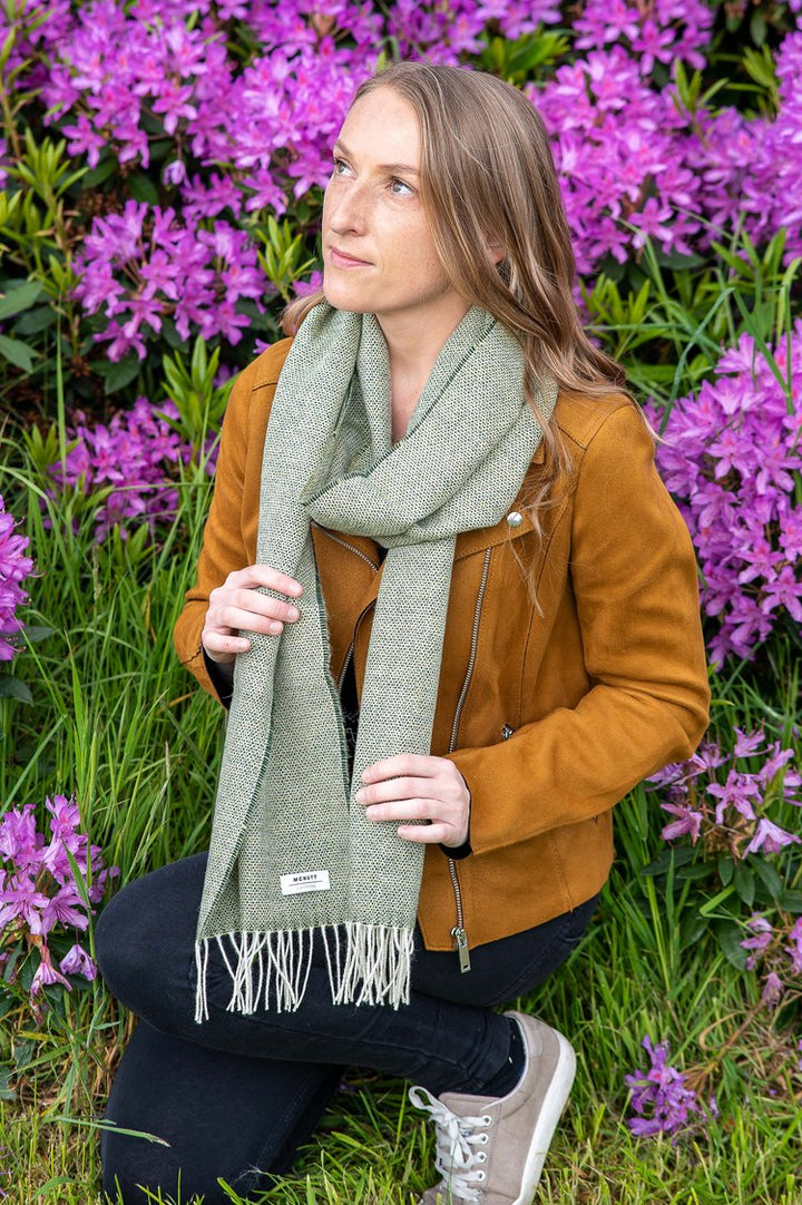 Merino Lambswool Scarf in Spotted Green