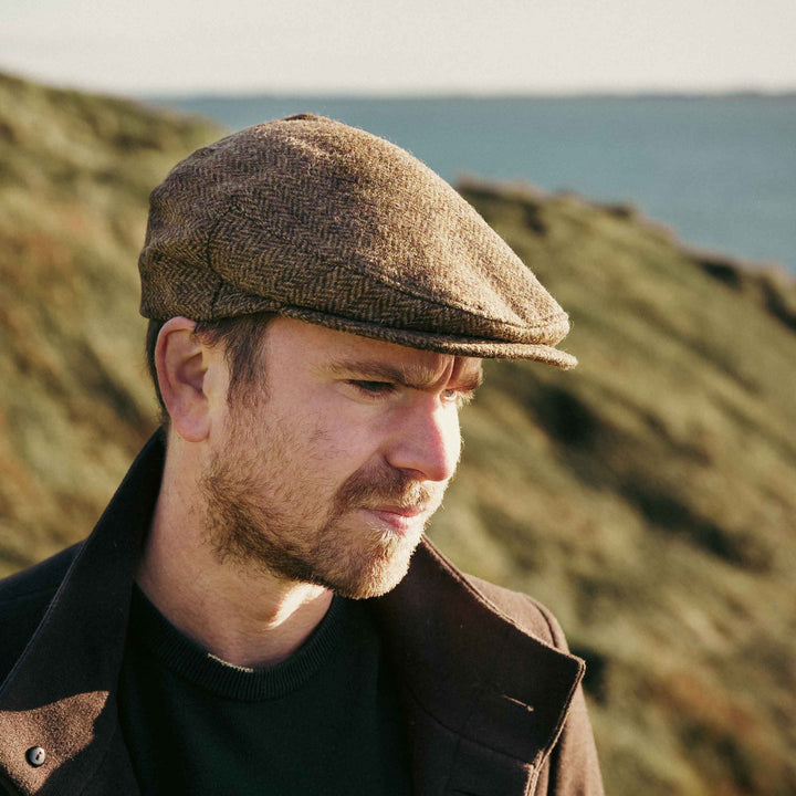 Tweed Cap Beige Dark Brown Herringbone