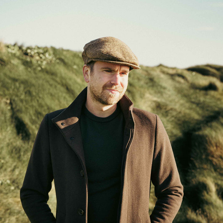 Tweed Cap Beige Dark Brown Herringbone