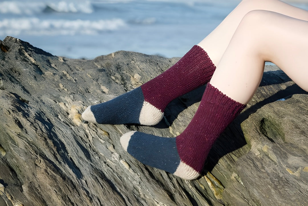Tri Colour Socks in Burgundy, Navy & Beige