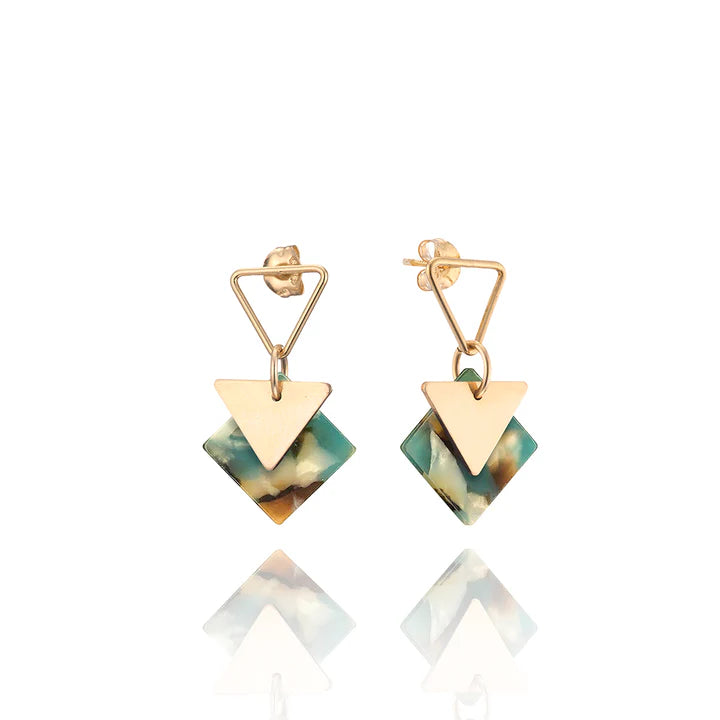 Goldfill/Acetate Ocean Stone Triangle Studs