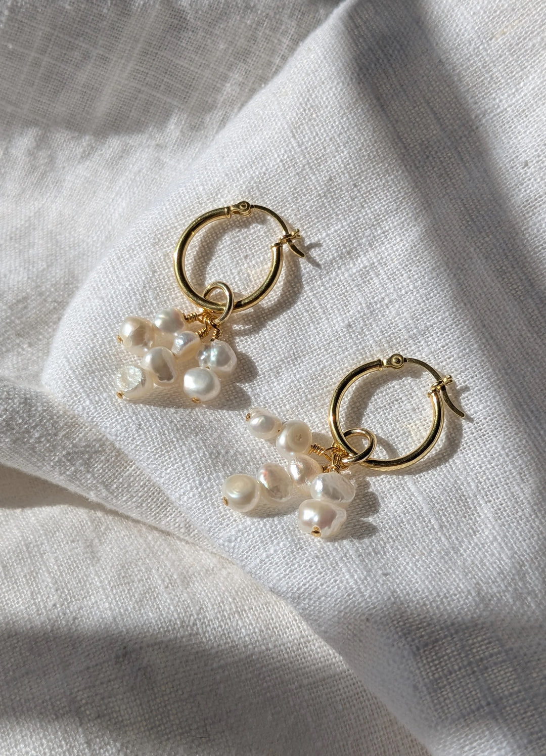 Elta Reclaimed Pearl Charm Hoops Gold Vermeil