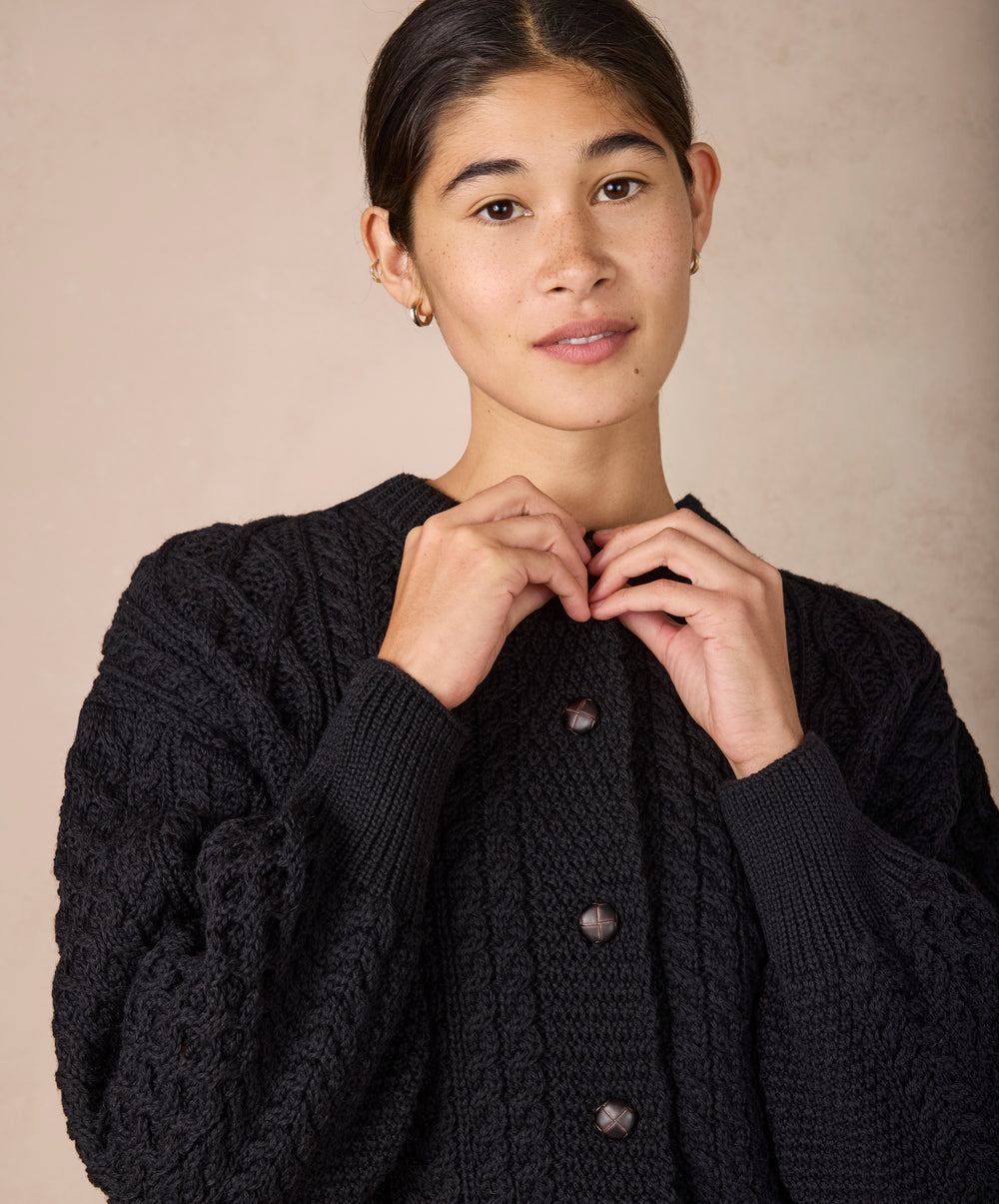 Cropped Aran Cardigan in Dark Night