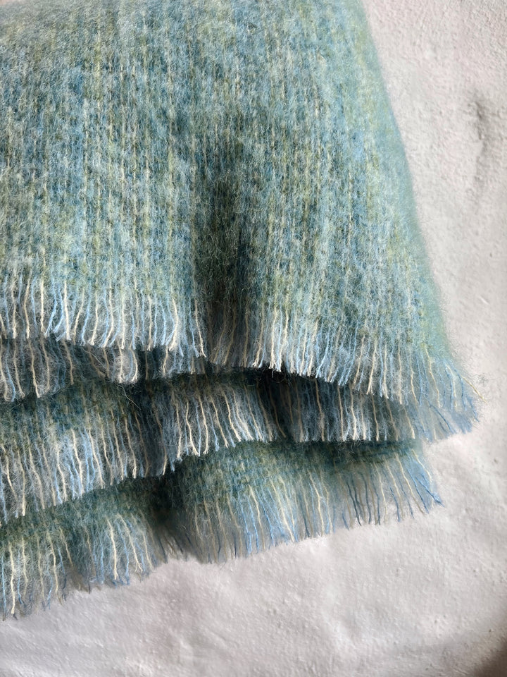 Mohair Throw in Pale Green & Blue