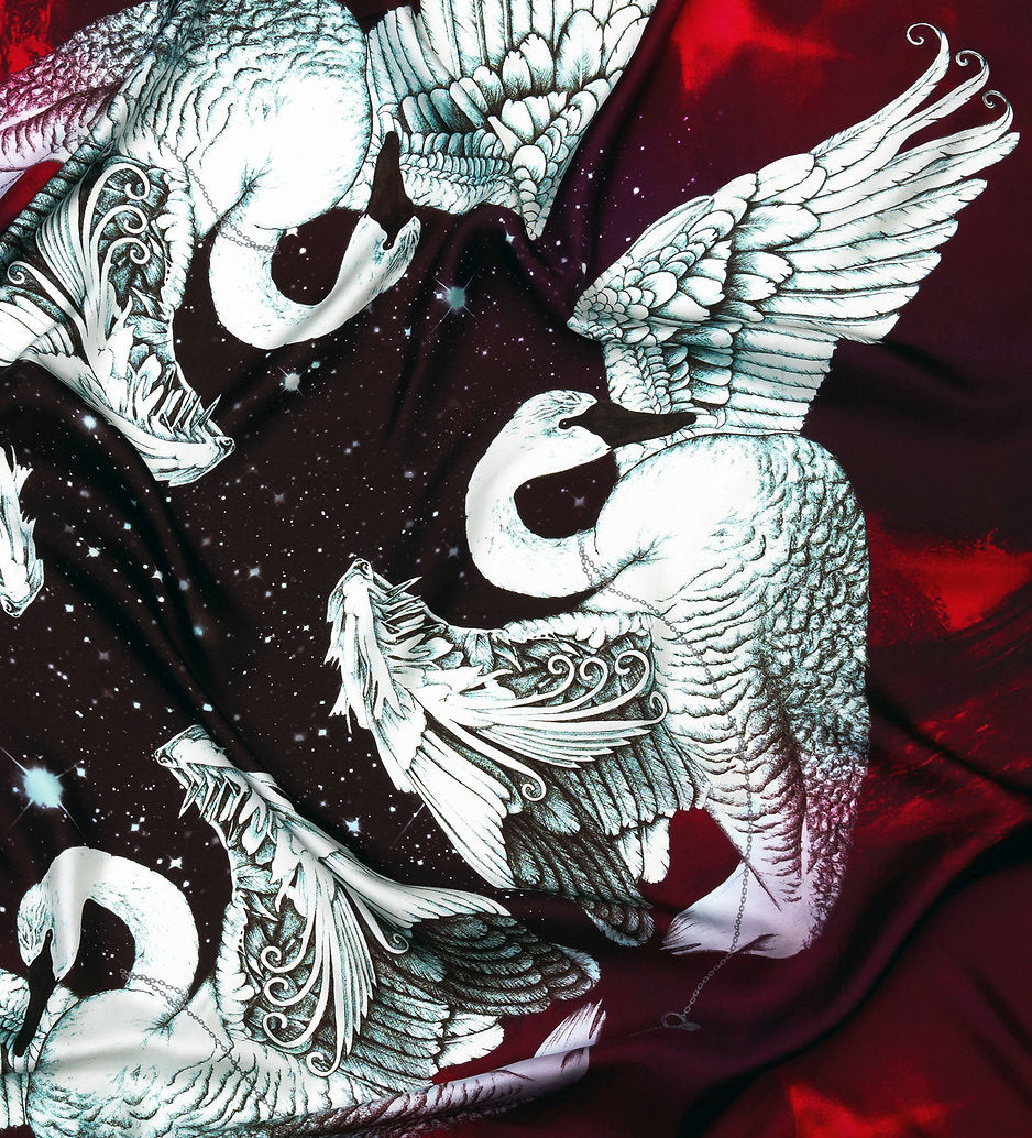 Silk Scarf in Children of Lir Red- Large