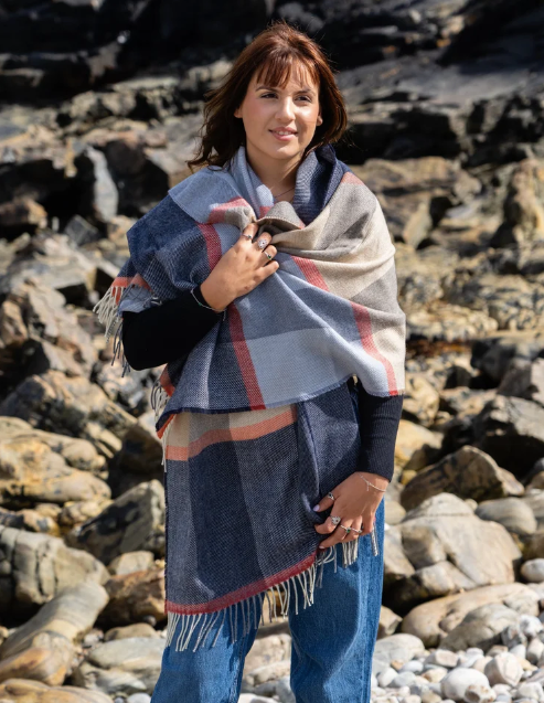 Merino Lambswool Pashmina Wrap in Clementine Stripe