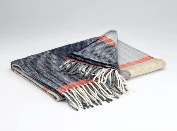 Merino Lambswool Pashmina Wrap in Clementine Stripe