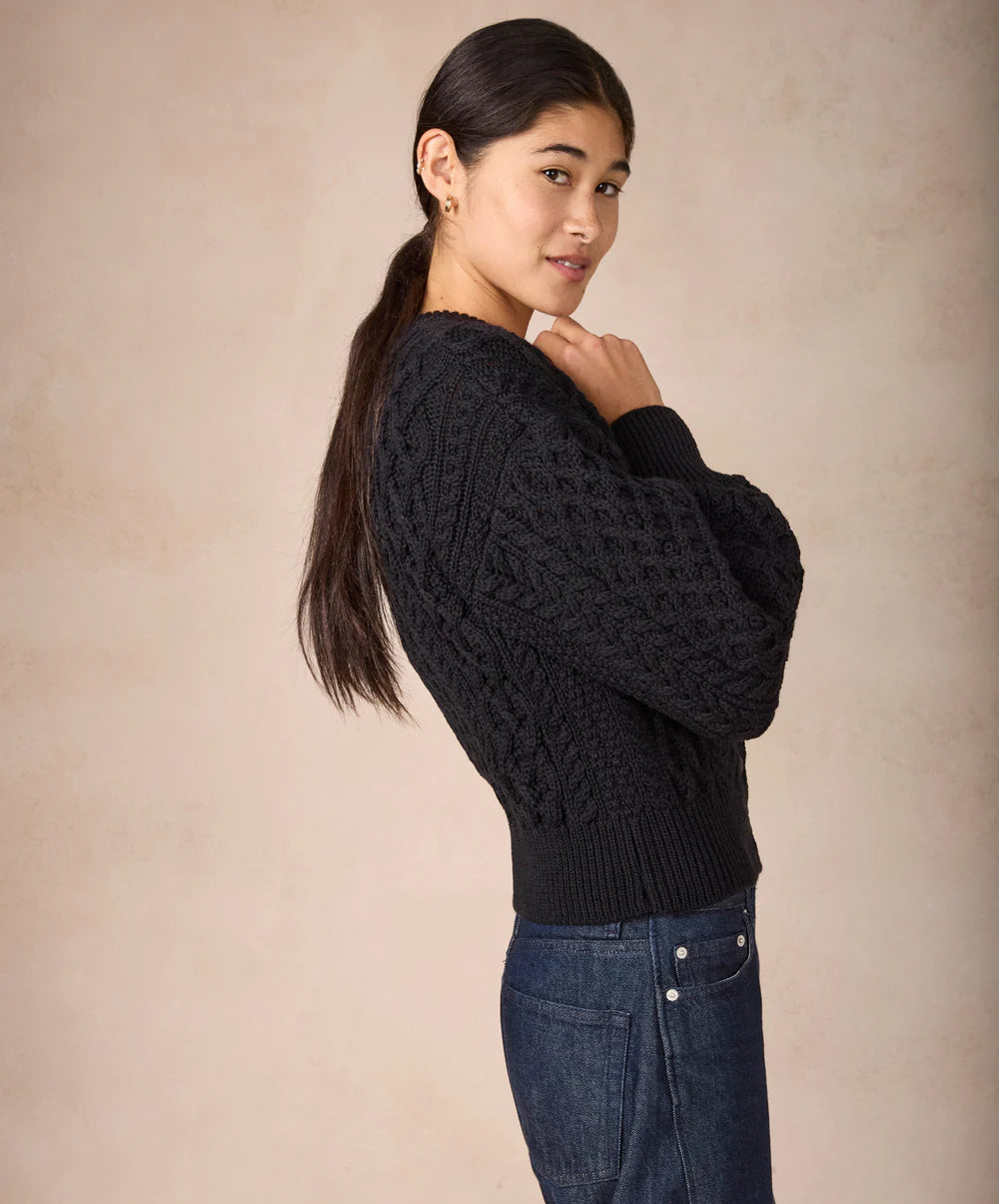 Cropped Aran Cardigan in Dark Night