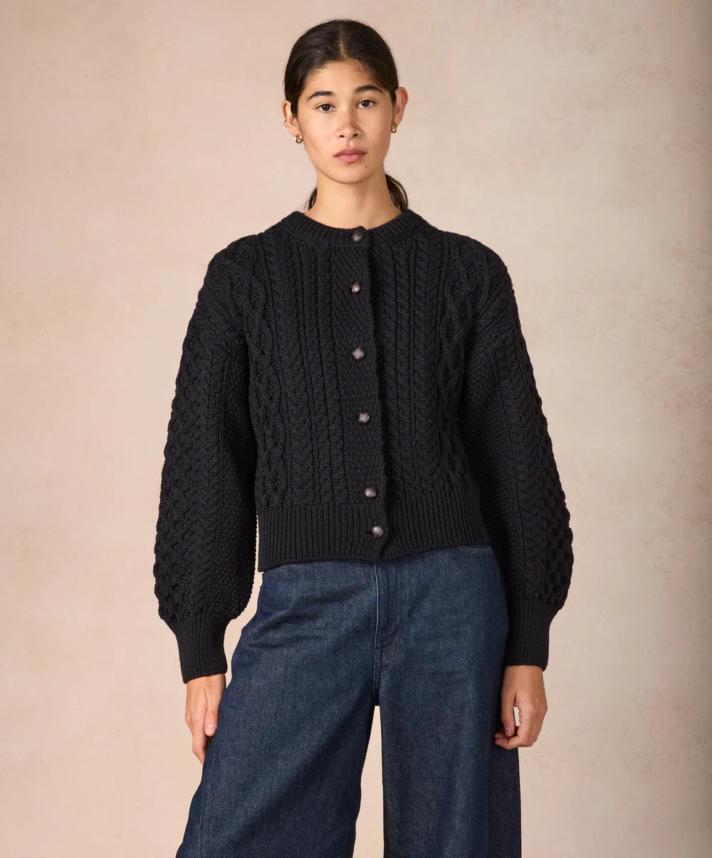 Cropped Aran Cardigan in Dark Night