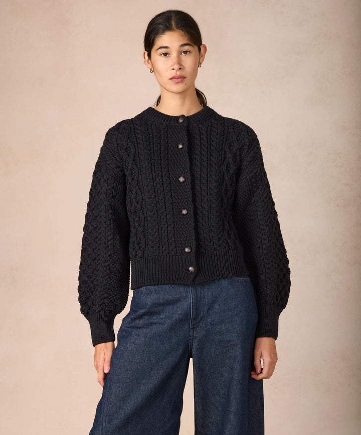 Cropped Aran Cardigan in Dark Night