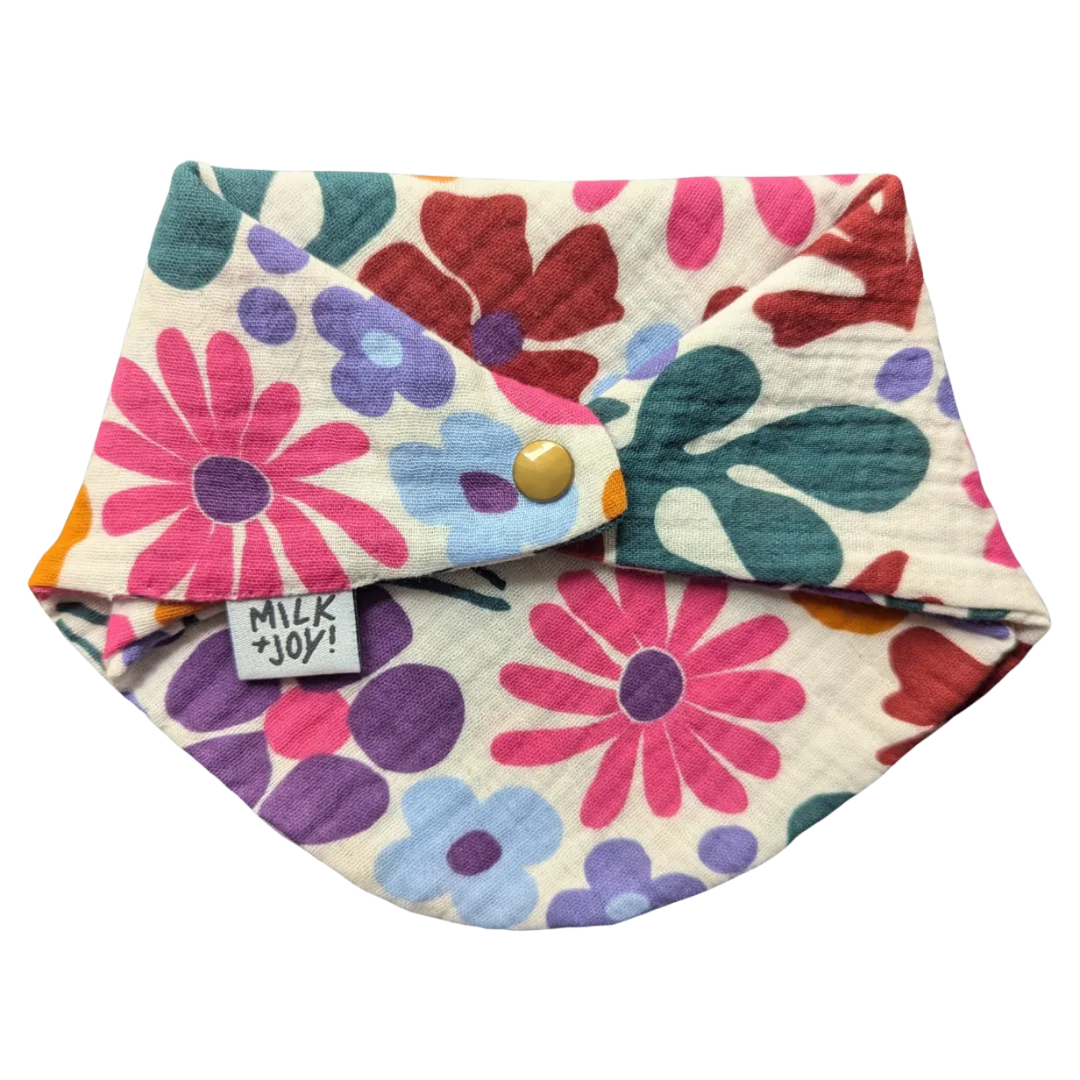 Coral Floral Reversible Muslin Bib