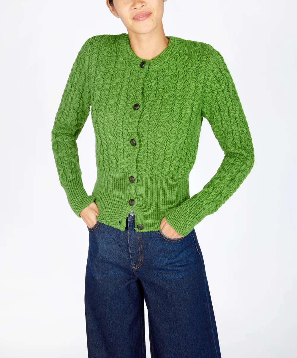 Elva Merino Cardigan in Moss Green