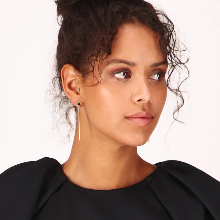 Black Glass Pendulum 14kt Goldfill Earrings