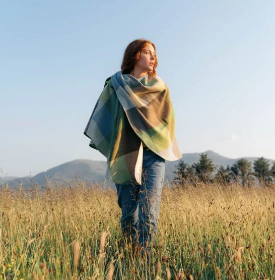 Sue Cape in Cream and Baby Blue Block Check