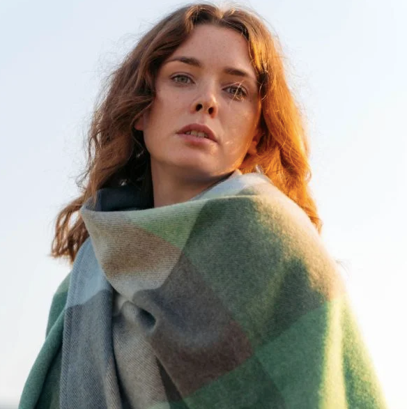 Sue Cape in Cream and Baby Blue Block Check