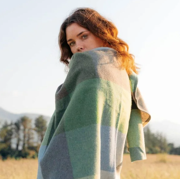 Sue Cape in Cream and Baby Blue Block Check