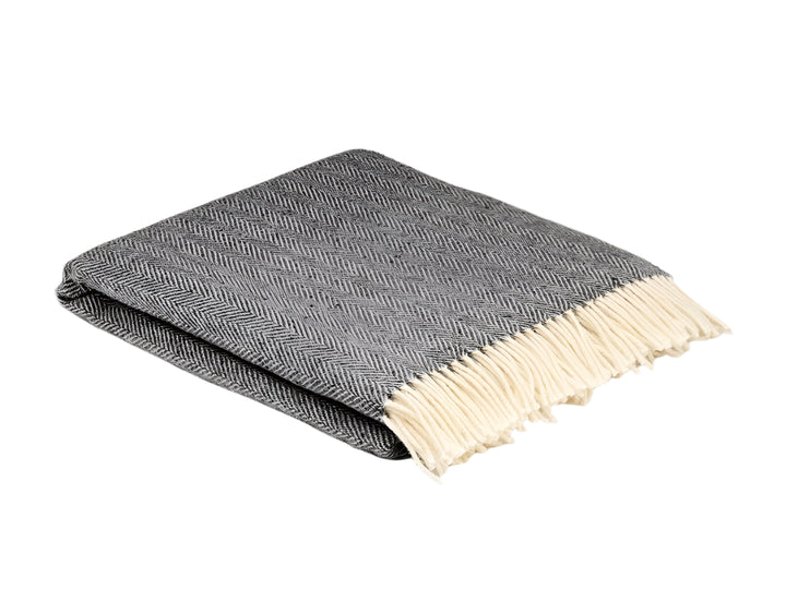 Merino Throw in Storm Grey Herringbone