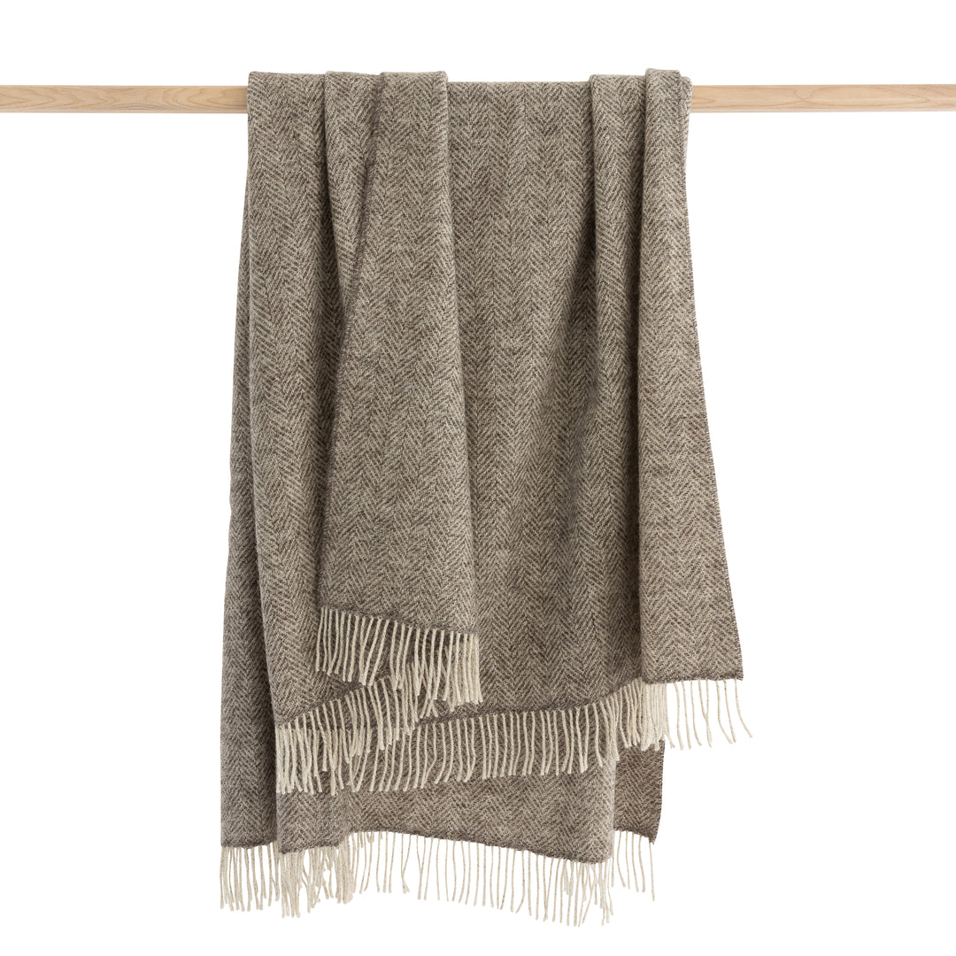 100% Pure Wool Undyed Natural Pale Grey  Herringbone Throw