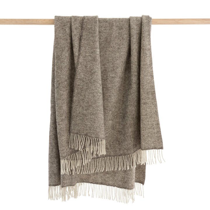 100% Pure Wool Undyed Natural Pale Grey  Herringbone Throw