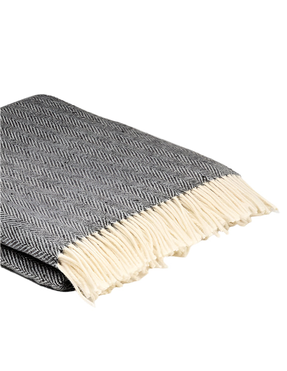 Merino Throw in Storm Grey Herringbone