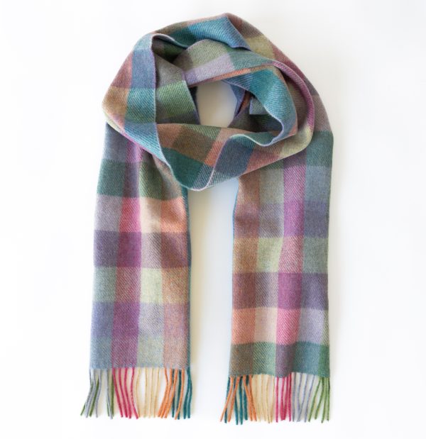 Lambsool Scarf in Purple Heather Block Check