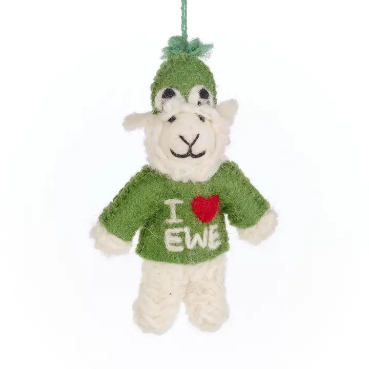 I Love EWE Felt Sheep Hanging Decoration
