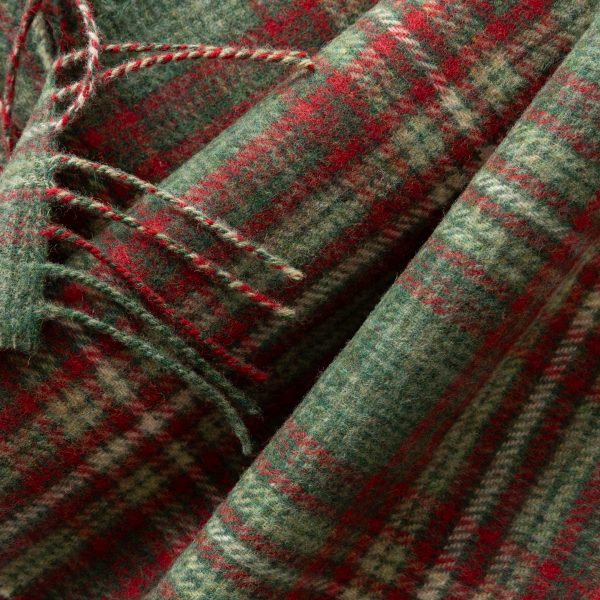 Lambswool Scarf in Mixed Greens and Red Check